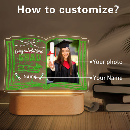 UUBAO Custom Night Light with Photo Name 2025 Personalized Graduation Led Lamp for Women Man Gifts for College High School (Light Green)