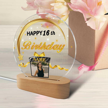 UUBAO Personalized Happy Birthday Night Light Gift with Photo Customized Acrylic Lamp for Her Mom Daughter Grandma Nana(Black and Gold)