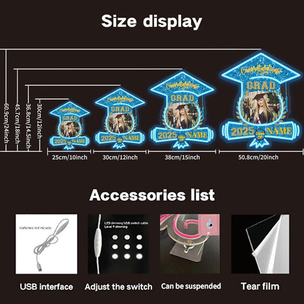 UUBAO Custom Graduation Gift LED Neon Signs Class of 2025 Personalized Photo Congrats Grad USB Powered (Sky Blue)