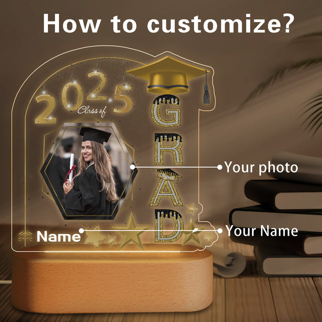 UUBAO Graduation Gifts Personalized Night Light Class of 2025 Custom Photo Name Gifts for Him Her Gifts for College, High School (Champagne)