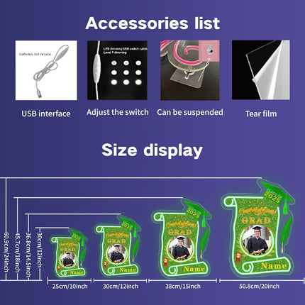 UUBAO Custom Graduation Gift LED Neon Signs Class of 2025 Personalized Photo Congrats Grad USB Powered (Light Green)