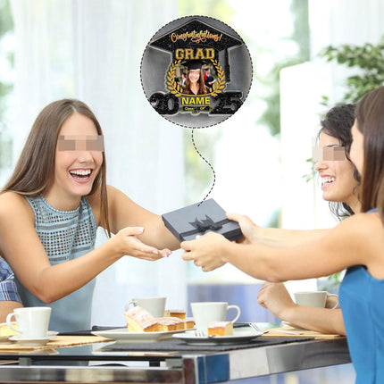 UUBAO Customized Graduation Plaque with Photo Crystal Desktop Keepsake Gift (Black and Gold)