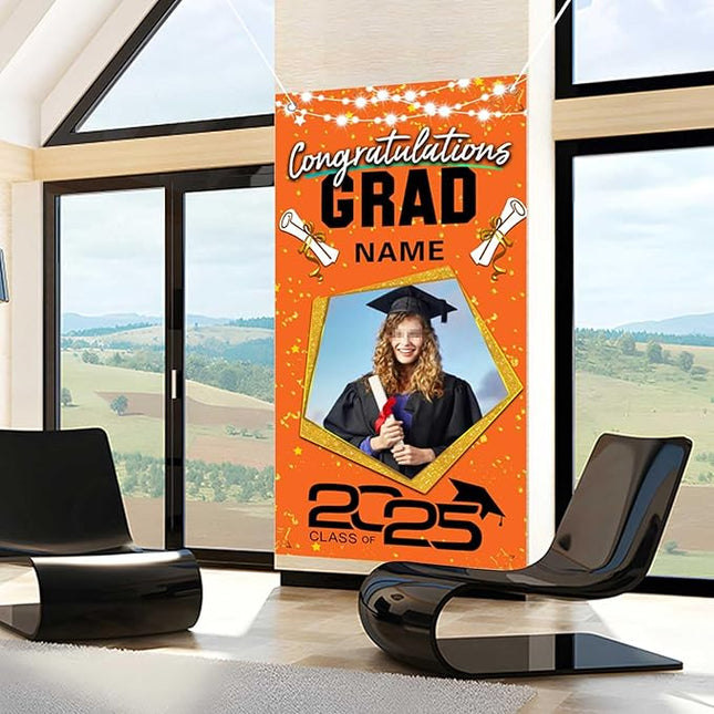 UUBAO Custom Graduation Party Decorations Personalization Banner Class of 2025 Backdrop Door Cover (Orange)