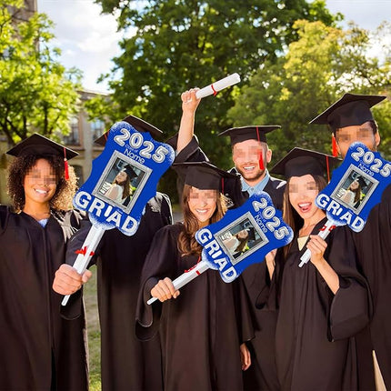 UUBAO Personalized Graduation Double Sided Face Fan Class of 2025 Customized Graduation Head Face Cutout with Handle Fun Photo Prop Supplies(Blue and Silver)