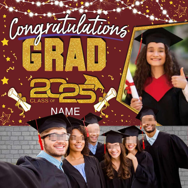 UUBAO Custom Graduation Party Decorations Personalization Banner Class of 2025 Backdrop (Maroon and Gold)