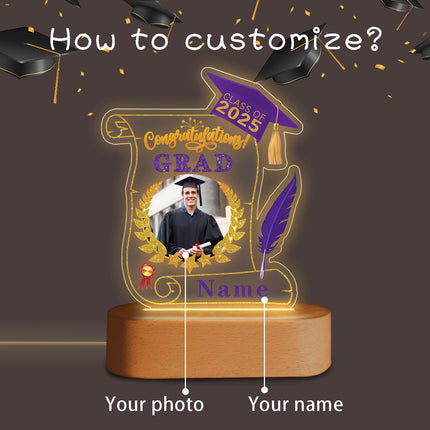 UUBAO Personalized Night Light Class of 2025 Graduation Gift for Junior High School College Teachers and Classmates(Purple)