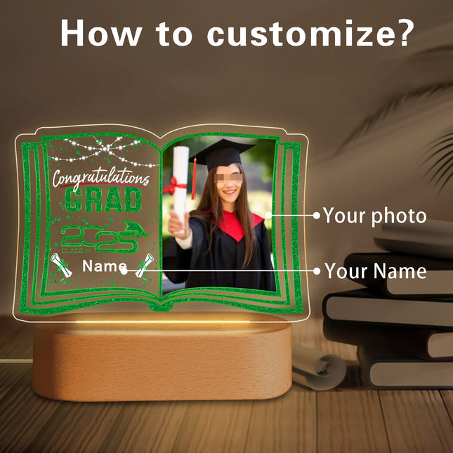 UUBAO Custom Night Light with Photo Name 2025 Personalized Graduation Led Lamp for Women Man Gifts for College High School (Dark Green)
