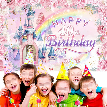 UUBAO Custom Castle and Princess Theme Birthday Decorations Banner Personalized Fabric Banner Birthday Party Supplies for Girls