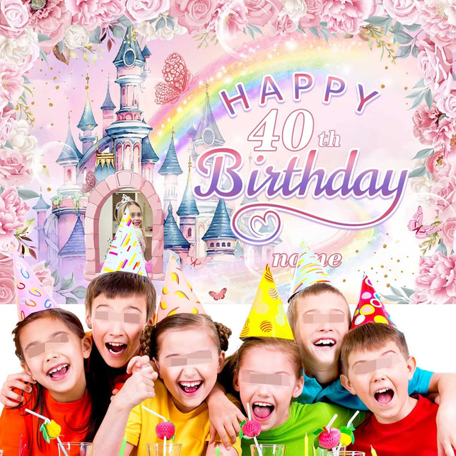 UUBAO Custom Castle and Princess Theme Birthday Decorations Banner Personalized Fabric Banner Birthday Party Supplies for Girls