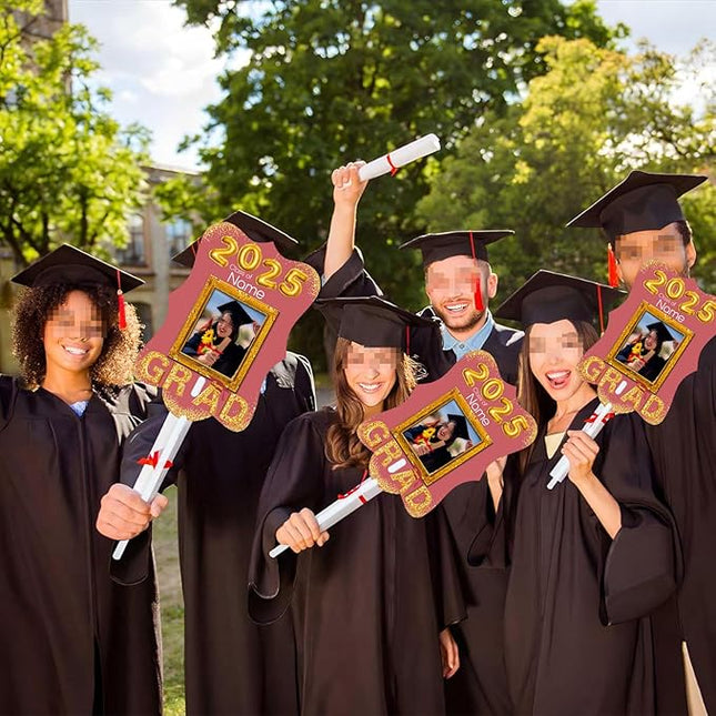 UUBAO Personalized Graduation Double Sided Face Fan Class of 2025 Customized Graduation Head Face Cutout with Handle Fun Photo Prop Supplies(Pink)