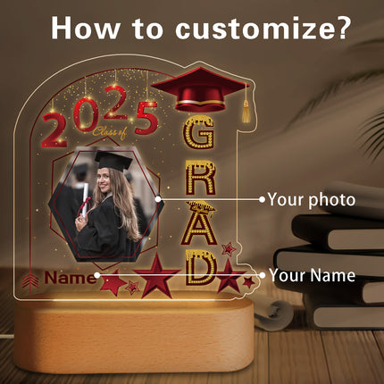 UUBAO Graduation Gifts Personalized Night Light Class of 2025 Custom Photo Name Gifts for Him Her Gifts for College, High School (Maroon)