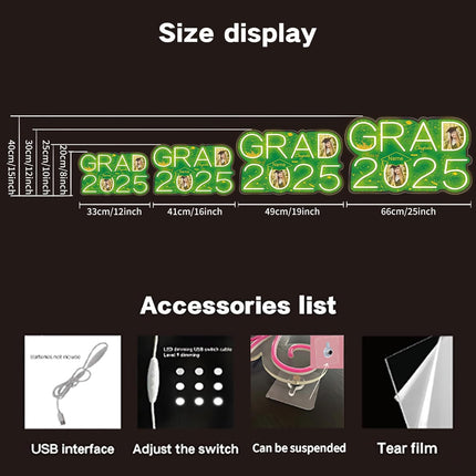 UUBAO Personalized Graduation Gift Neon Signs Congrats Grad LED Light Signs with Photo 2025 Party Backdrop Light Sign Decor (Dark Green)