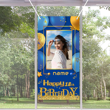 UUBAO Custom Happy Birthday Door Banner Backdrop Birthday Decorations Party Supplies for Women Men(Navy Blue)