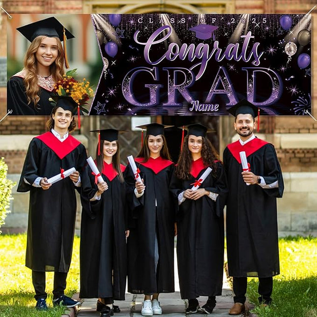 UUBAO Custom Graduation Party Decorations Personalization Banner Class of 2025 Backdrop (Purple）
