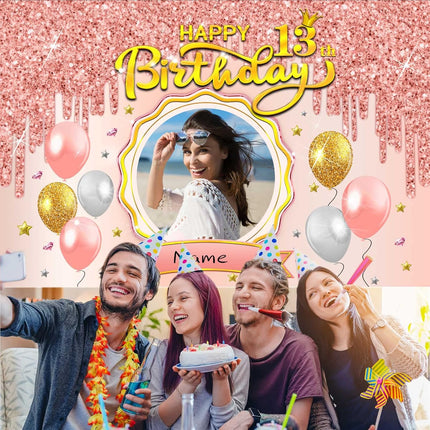 UUBAO Custom Rose Gold Happy Birthday Banner Backdrop Birthday Decorations Party Supplies for Girl Women