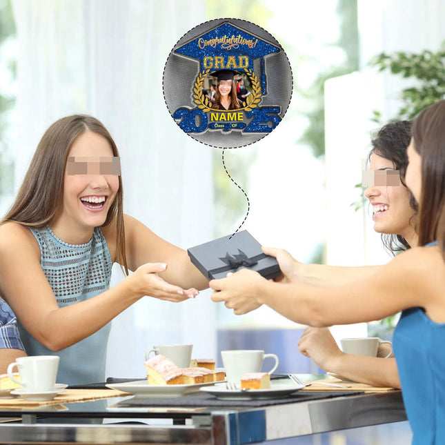 UUBAO Customized Graduation Plaque with Photo Crystal Desktop Keepsake Gift (Blue and Gold)