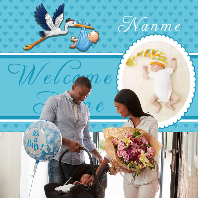 UUBAO Custom Welcome Home Baby Boy Garden Flag Baby Shower Birth Announcement Family Party Newborn Gender Reveal Lawn Yard Sign Pink Stork Outdoor Decoration Burlap Banner (Blue-Baby Boy)