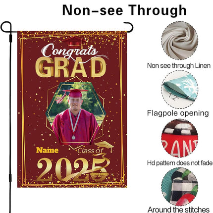 UUBAO Custom Graduation Garden Flag with Photo Class of 2025 Congrats Grad Double Sided Yard Flag Decorative Gifts (Maroon)