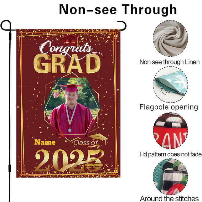 UUBAO Custom Graduation Garden Flag with Photo Class of 2025 Congrats Grad Double Sided Yard Flag Decorative Gifts (Maroon)