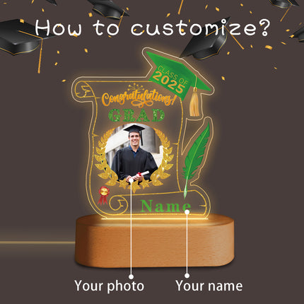 UUBAO Personalized Night Light Class of 2025 Graduation Gift for Junior High School College Teachers and Classmates(Light Green)