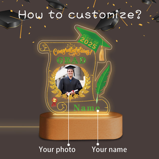 UUBAO Personalized Night Light Class of 2025 Graduation Gift for Junior High School College Teachers and Classmates(Light Green)