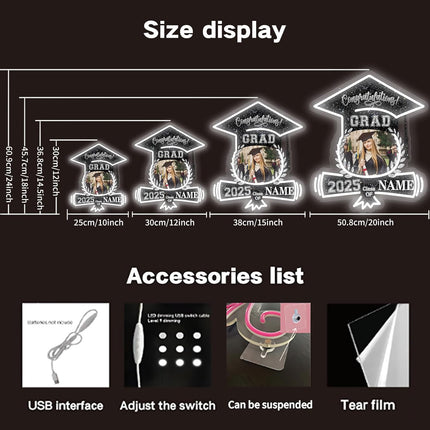 UUBAO Custom Graduation Gift LED Neon Signs Class of 2025 Personalized Photo Congrats Grad USB Powered (Black and Silver)