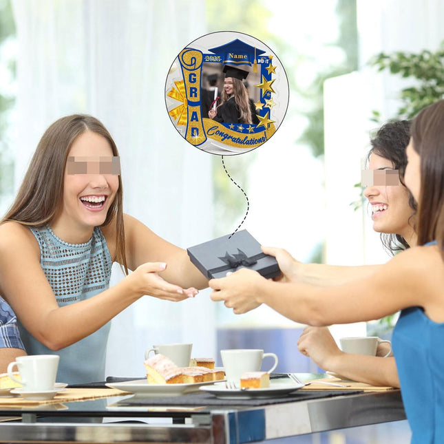 UUBAO Customized Graduation Plaque with Single Picture Custom Picture 2025 Congrats Grad Crystal Desktop Farewell Keepsake Gift (Blue and Gold)