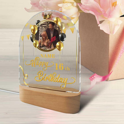 UUBAO Personalized Happy Birthday Night Light Gift with Photo Customized Acrylic Lamp for Her Mom Daughter Grandma Nana(Black and Gold)
