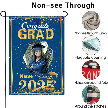 UUBAO Custom Graduation Garden Flag with Photo Class of 2025 Congrats Grad Double Sided Yard Flag Decorative Gifts (Blue and Gold)