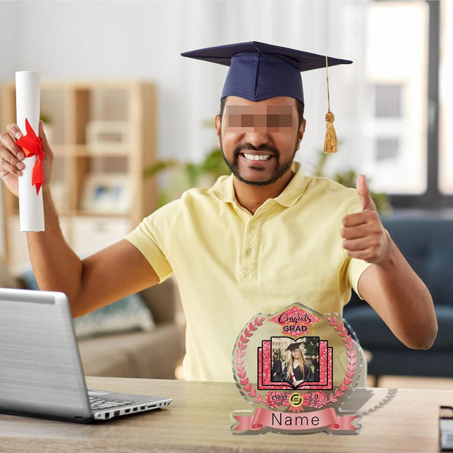 UUBAO Customized Graduation Plaque with Single Picture Custom Picture 2025 Congrats Grad Crystal Desktop Farewell Keepsake Gift (Pink)