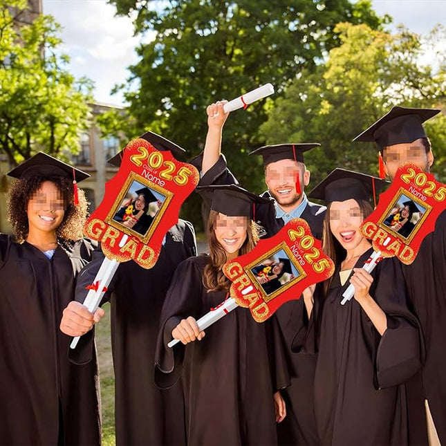 UUBAO Personalized Graduation Double Sided Face Fan Class of 2025 Customized Graduation Head Face Cutout with Handle Fun Photo Prop Supplies(Red)