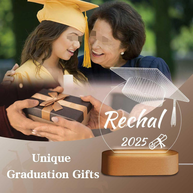 UUBAO Personalized Graduation Lamp Gifts for Her or Him Class of 2025 Custom Name College & Year Congrats Grad 3D Illusion Night Light Decoration for High School Graduation or University (Mortarboard)
