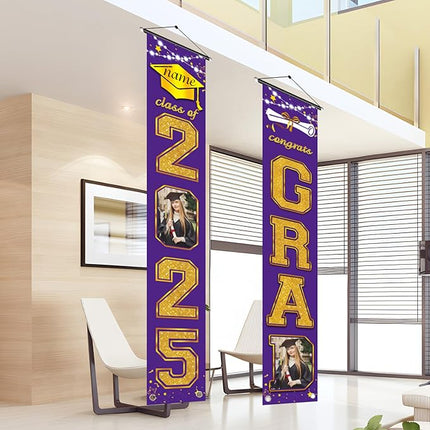 UUBAO Custom Graduation Party Decorations 2025 Personalization Congrats Grad Banner Graduation Front Door Porch Sign Backdrop(Purple and Gold)