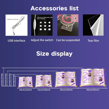 UUBAO Personalized Graduation Gift Neon Signs Congrats Grad LED Light Signs with Photo 2025 Party Backdrop Light Sign Decor (Purple)
