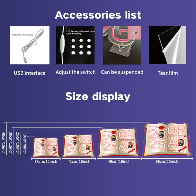 UUBAO Personalized Graduation Gift Neon Signs Congrats Grad LED Light Signs with Photo 2025 Party Backdrop Light Sign Decor (Red)