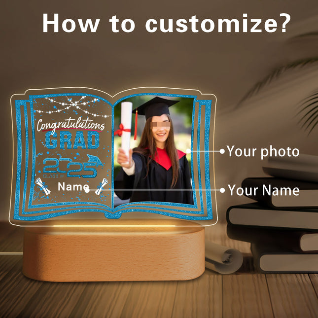 UUBAO Custom Night Light with Photo Name 2025 Personalized Graduation Led Lamp for Women Man Gifts for College High School (Sky Blue)