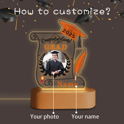 UUBAO Personalized Night Light Class of 2025 Graduation Gift for Junior High School College Teachers and Classmates(Orange)