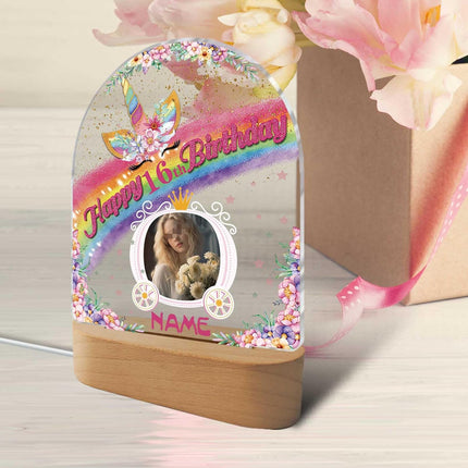 UUBAO Personalized Happy Birthday Night Light Gift with Photo Customized Acrylic Lamp for Her Mom Daughter Grandma Nana(Unicorn)