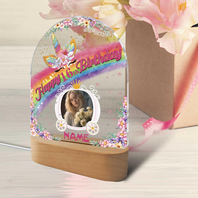 UUBAO Personalized Happy Birthday Night Light Gift with Photo Customized Acrylic Lamp for Her Mom Daughter Grandma Nana(Unicorn)