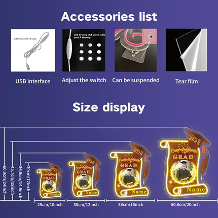 UUBAO Custom Graduation Gift LED Neon Signs Class of 2025 Personalized Photo Congrats Grad USB Powered (Maroon)