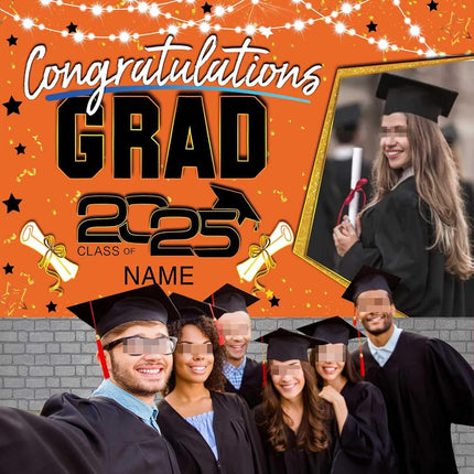 UUBAO Custom Graduation Party Decorations Personalization Banner Class of 2025 Backdrop (Orange)