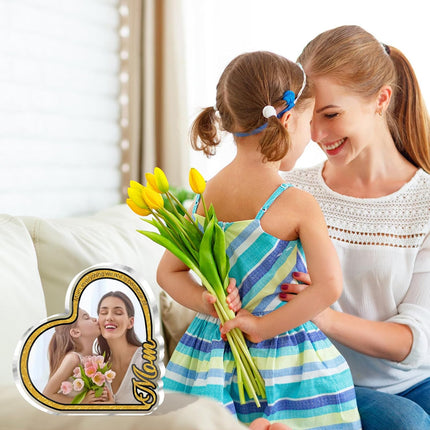 UUBAO Custom Mother‘s Day Personalized Acrylic Plaque with Photos Name Gifts for Mom (Heart Gold)