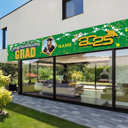 UUBAO Custom Graduation Party Decorations 2025 Personalization Congrats Grad Banner Graduation Backdrop(Dark Green and Gold)