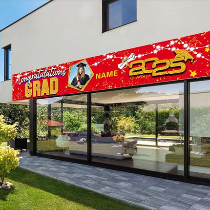 UUBAO Custom Graduation Party Decorations 2025 Personalization Congrats Grad Banner Graduation Backdrop(Red and Gold)