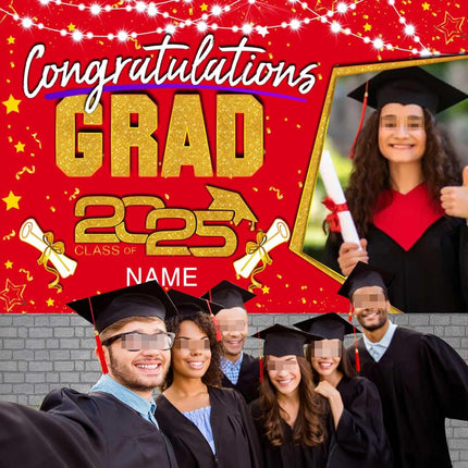 UUBAO Custom Graduation Party Decorations Personalization Banner Class of 2025 Backdrop (Red and Gold)