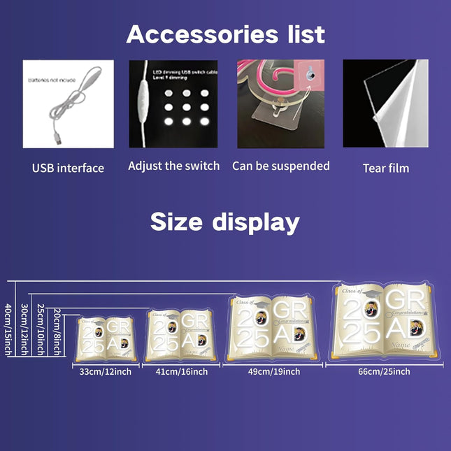 UUBAO Personalized Graduation Gift Neon Signs Congrats Grad LED Light Signs with Photo 2025 Party Backdrop Light Sign Decor (White and Silver)