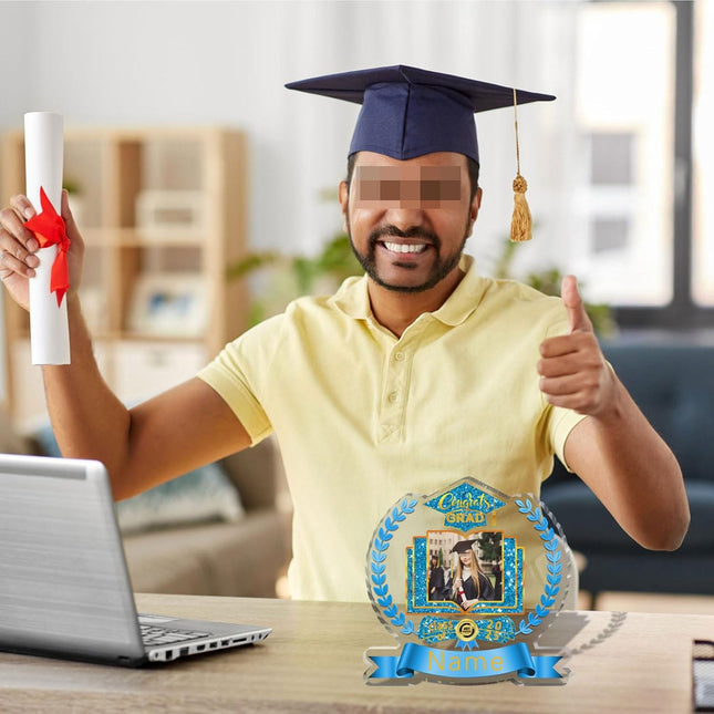 UUBAO Customized Graduation Plaque with Single Picture Custom Picture 2025 Congrats Grad Crystal Desktop Farewell Keepsake Gift (Sky Blue)