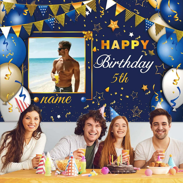 UUBAO Custom Navy Blue and Gold Happy Birthday Sign Birthday Party Decorations Supplies