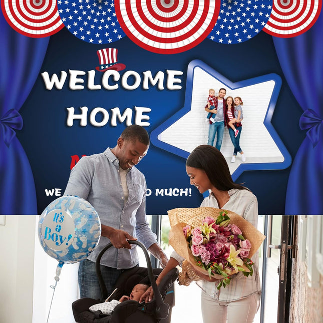 UUBAO Custom Welcome Home Decorations Kit Military Red White and Blue Balloons Patriotic Paper Fans Star Streamers Tablecloth for Patriotic Memorial Day Deployment Returning Party Decor