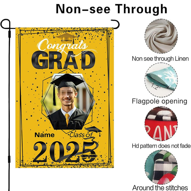 UUBAO Custom Graduation Garden Flag with Photo Class of 2025 Congrats Grad Double Sided Yard Flag Decorative Gifts (Yellow)